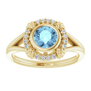 14K Yellow Gold Natural Aquamarine & .08 CTW Natural Diamond Ring