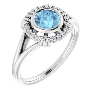 14K White Gold Natural Aquamarine & .08 CTW Natural Diamond Ring