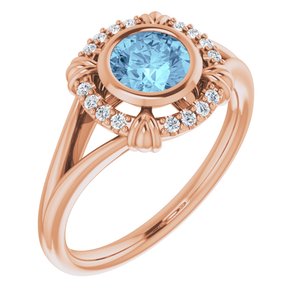 14K Rose Gold Natural Aquamarine & .08 CTW Natural Diamond Ring