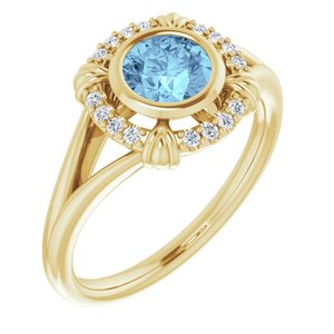 14K Yellow Gold Natural Aquamarine & .08 CTW Natural Diamond Ring