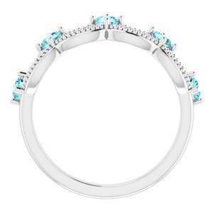 14K White Gold Natural Blue Zircon & .05 Natural Diamond Crown Ring
