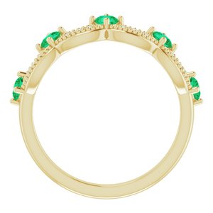 14K Yellow Gold Lab-Grown Emerald & .05 Natural Diamond Crown Ring