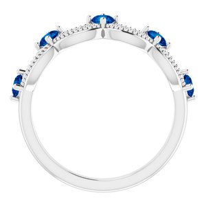 Sterling Silver Lab-Grown Blue Sapphire & .05 Natural Diamond Crown Ring