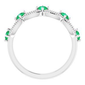 Sterling Silver Lab-Grown Emerald & .05 Natural Diamond Crown Ring