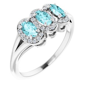 14K White Gold Natural Blue Zircon & 1/8 CTW Natural Diamond Ring