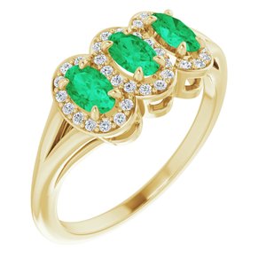 14K Yellow Gold Natural Emerald & 1/8 CTW Natural Diamond Ring