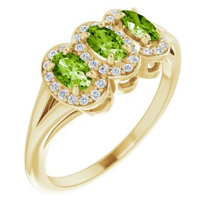 14K Yellow Gold Natural Peridot & 1/8 CTW Natural Diamond Ring