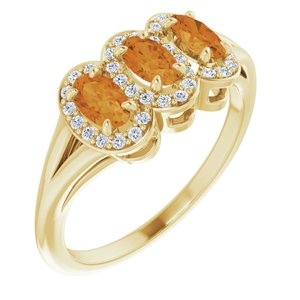 14K Yellow Gold Natural Citrine & 1/8 CTW Natural Diamond Ring