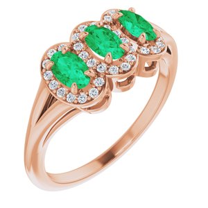 14K Rose Gold Natural Emerald & 1/8 CTW Natural Diamond Ring