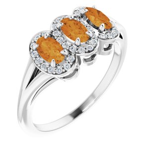 14K White Gold Natural Citrine & 1/8 CTW Natural Diamond Ring
