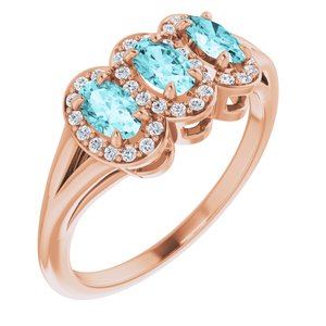 14K Rose Gold Natural Blue Zircon & 1/8 CTW Natural Diamond Ring