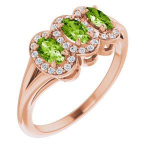 14K Rose Gold Natural Peridot & 1/8 CTW Natural Diamond Ring