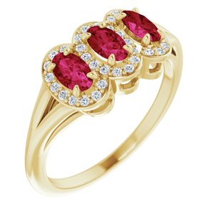 14K Yellow Gold Lab-Grown Ruby & 1/8 CTW Natural Diamond Ring