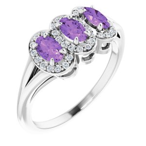 Sterling Silver Natural Amethyst & 1/8 CTW Natural Diamond Ring