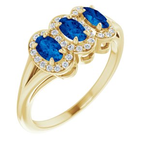14K Yellow Gold Natural Blue Sapphire & 1/8 CTW Natural Diamond Ring