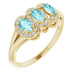 14K Yellow Gold Natural Blue Zircon & 1/8 CTW Natural Diamond Ring