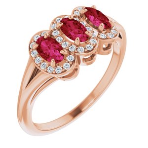 14K Rose Gold Lab-Grown Ruby & 1/8 CTW Natural Diamond Ring