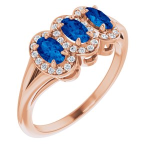 14K Rose Gold Natural Blue Sapphire & 1/8 CTW Natural Diamond Ring