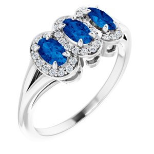 Sterling Silver Natural Blue Sapphire & 1/8 CTW Natural Diamond Ring