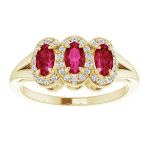 14K Yellow Gold Lab-Grown Ruby & 1/8 CTW Natural Diamond Ring