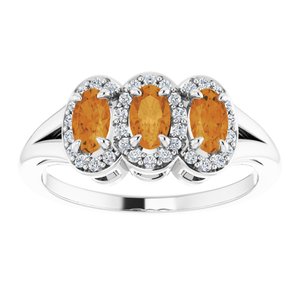 Sterling Silver Natural Citrine & 1/8 CTW Natural Diamond Ring