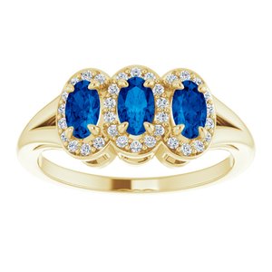 14K Yellow Gold Natural Blue Sapphire & 1/8 CTW Natural Diamond Ring