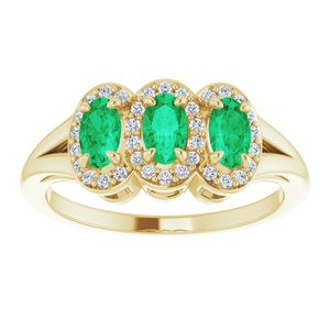 14K Yellow Gold Natural Emerald & 1/8 CTW Natural Diamond Ring