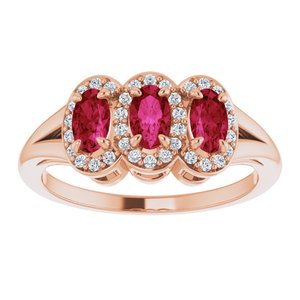 14K Rose Gold Lab-Grown Ruby & 1/8 CTW Natural Diamond Ring