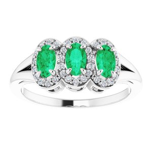 Sterling Silver Natural Emerald & 1/8 CTW Natural Diamond Ring