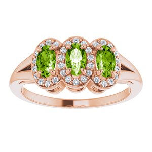 14K Rose Gold Natural Peridot & 1/8 CTW Natural Diamond Ring