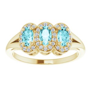 14K Yellow Gold Natural Blue Zircon & 1/8 CTW Natural Diamond Ring