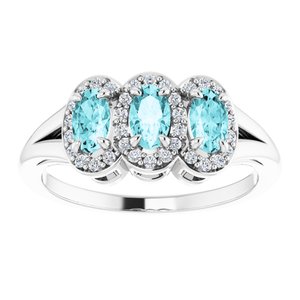Sterling Silver Natural Blue Zircon & 1/8 CTW Natural Diamond Ring