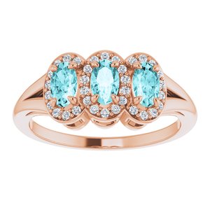 14K Rose Gold Natural Blue Zircon & 1/8 CTW Natural Diamond Ring