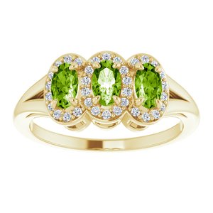 14K Yellow Gold Natural Peridot & 1/8 CTW Natural Diamond Ring