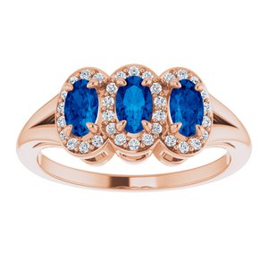 14K Rose Gold Natural Blue Sapphire & 1/8 CTW Natural Diamond Ring