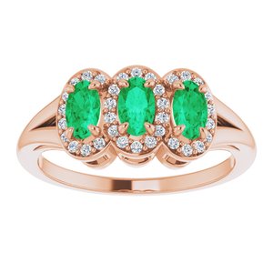 14K Rose Gold Natural Emerald & 1/8 CTW Natural Diamond Ring