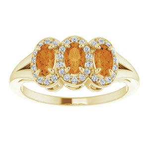 14K Yellow Gold Natural Citrine & 1/8 CTW Natural Diamond Ring