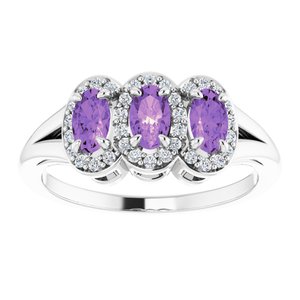 Sterling Silver Natural Amethyst & 1/8 CTW Natural Diamond Ring