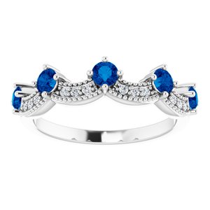 Platinum Lab-Grown Blue Sapphire & .05 Natural Diamond Crown Ring