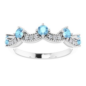 Platinum Natural Aquamarine & .05 Natural Diamond Crown Ring