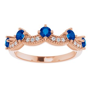 14K Rose Gold Lab-Grown Blue Sapphire & .05 Natural Diamond Crown Ring