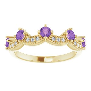 14K Yellow Gold Natural Amethyst & .05 Natural Diamond Crown Ring