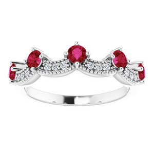 Sterling Silver Lab-Grown Ruby & .05 Natural Diamond Crown Ring