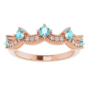 14K Rose Gold Natural Blue Zircon & .05 Natural Diamond Crown Ring