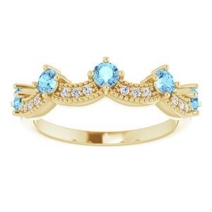 14K Yellow Gold Natural Aquamarine & .05 Natural Diamond Crown Ring