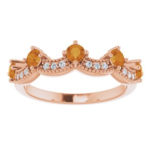 14K Rose Gold Natural Citrine & .05 Natural Diamond Crown Ring