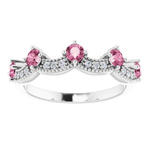 Platinum Natural Pink Tourmaline & .05 Natural Diamond Crown Ring