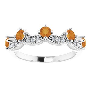 Platinum Natural Citrine & .05 Natural Diamond Crown Ring