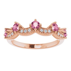 14K Rose Gold Natural Pink Tourmaline & .05 Natural Diamond Crown Ring