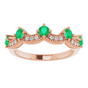 14K Rose Gold Lab-Grown Emerald & .05 Natural Diamond Crown Ring